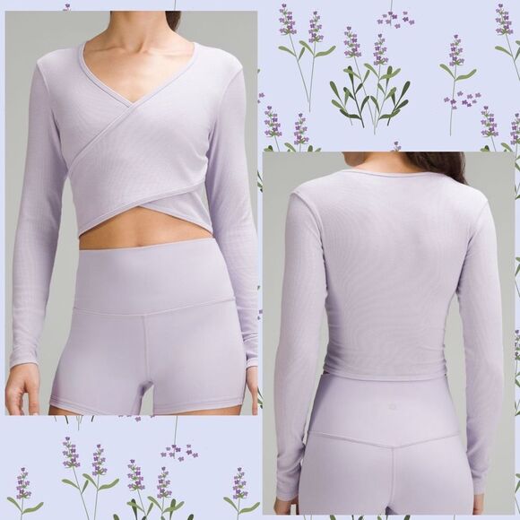 Lululemon‎ Wrap-Front Ribbed Long Sleeve Top Lilac Esther purple Size 8 NWT - Picture 1 of 8